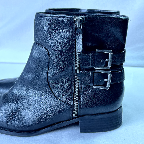Nine West Boots Womens 9.5M Justthis Ankle Black Leather Buckle Strap Zip Boho - Picture 9 of 14